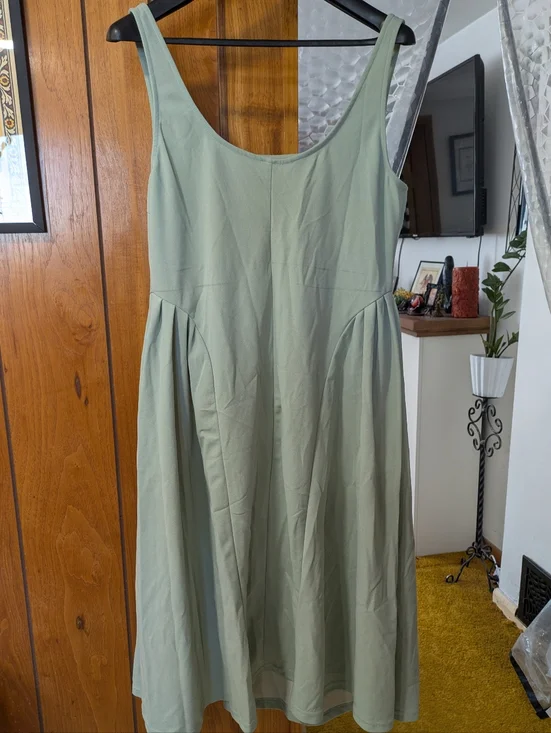 Woven Square Neck Solid Midi Dress In Moss Green From Cider Sz 1XL - Picture 4 of 16